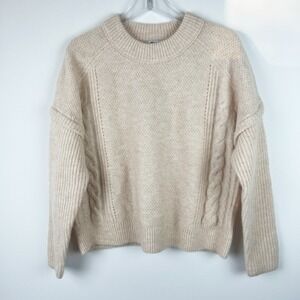 MADEWELL Cream Chunky Fisherman Plush Soft Luxe Alpaca Wool Blend Sweater MEDIUM